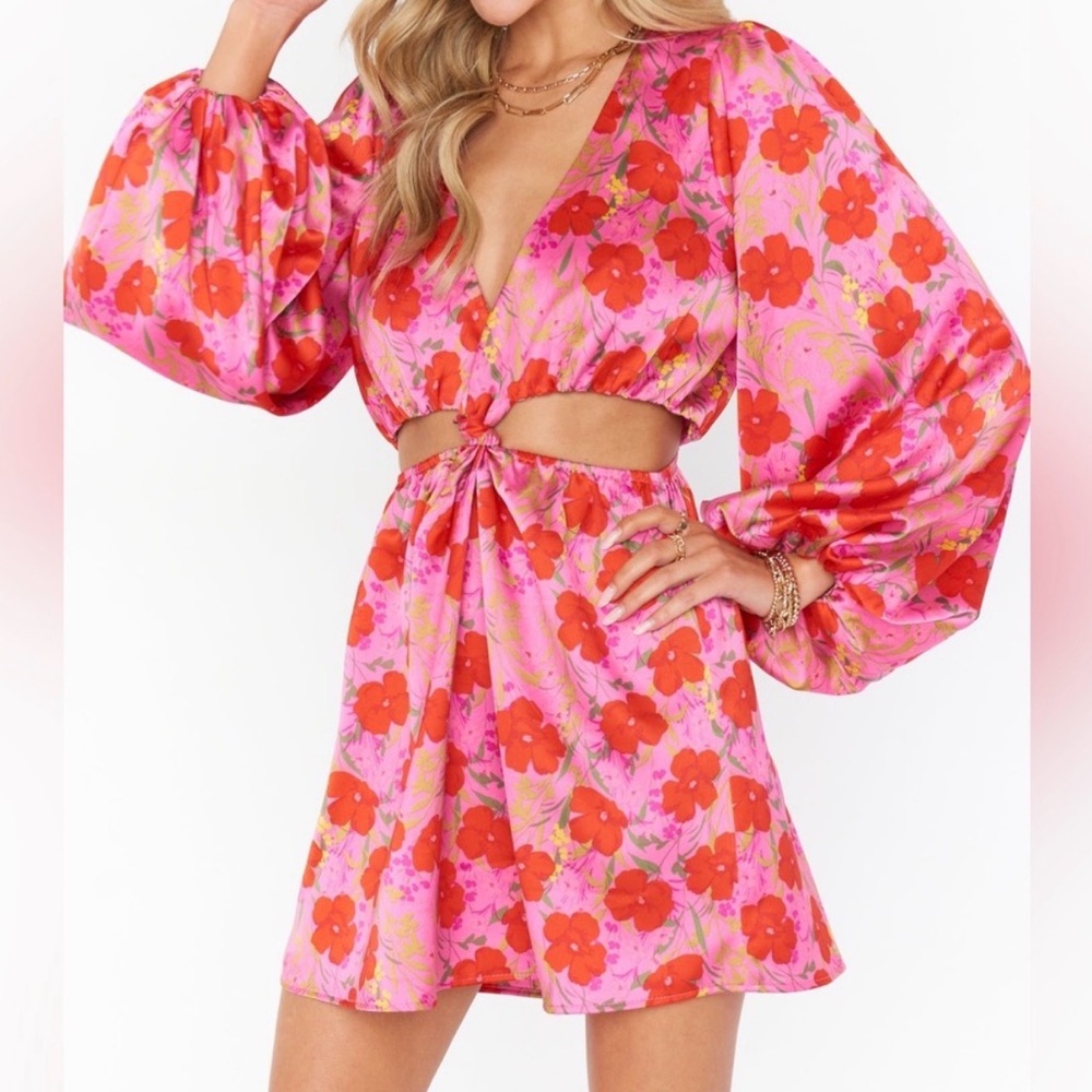Show Me Your MuMu Vibrant Christina Pink & Red Floral Cutout Mini Dress Size S